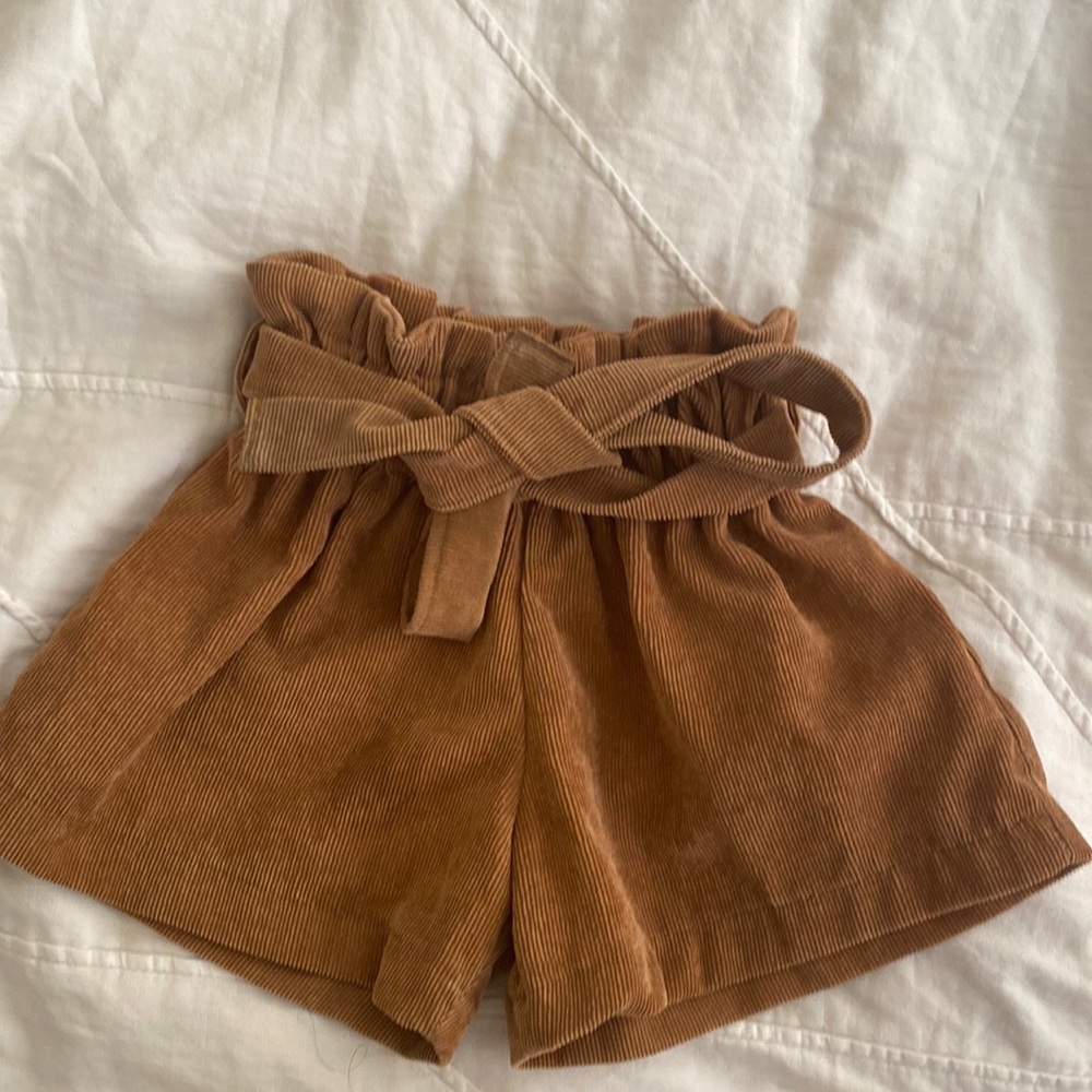 Super cute corduroy shorts with paper bag tie waist